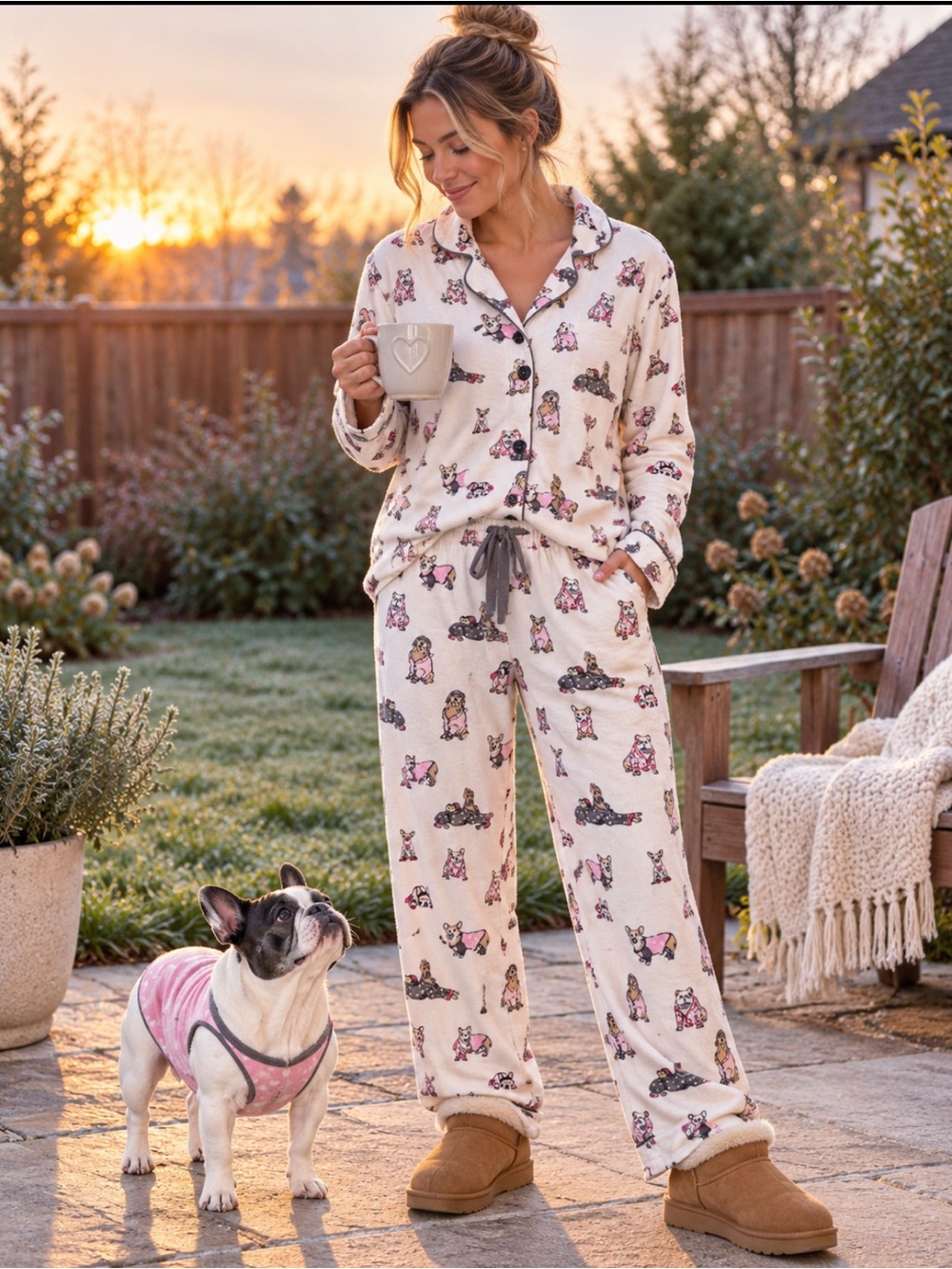 PJ Salvage Dog Print Soft Flannel Pajama Set | Size Medium
